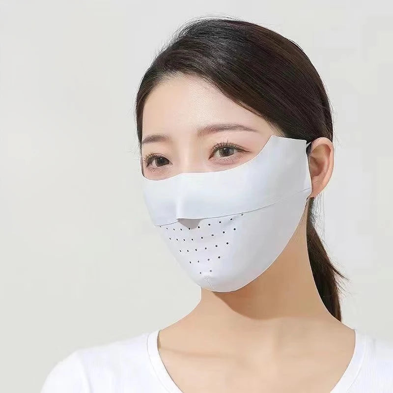 Summer Ice Silk Face Mask UV Sun Protection Respirator Men Women Adjustable Breathable Mask for Outdoor Running Cycling Sports