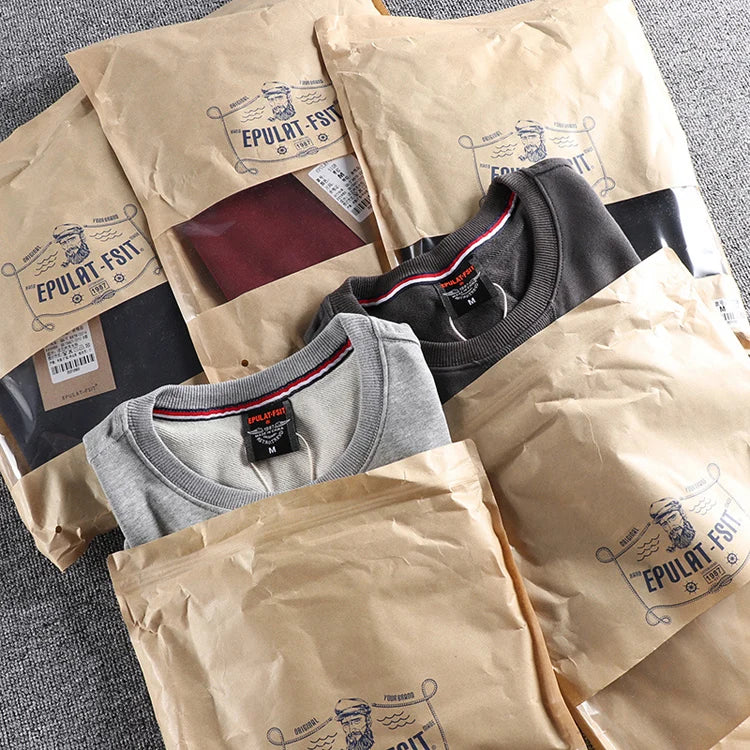 Spring New American Retro Sleeve Patch Solid Color Sweatshirt Men's Simple 100% Cotton Washed Pullover Loose Casual Sportwear