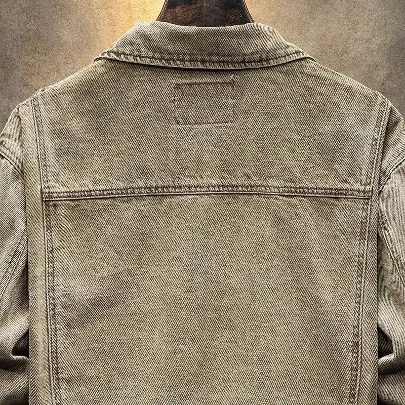 Stylish Versatile Men's Denim Jacket Autumn Spring Trendy Korean Version Casual Long Sleeve Standard Fit Outerwear Coat