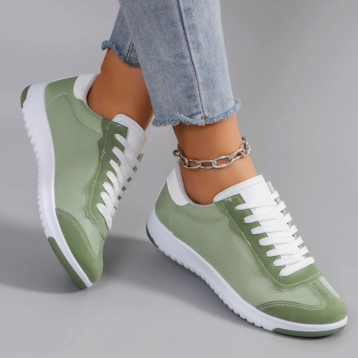 Spring new women's sports shoes, fashionable, breathable, lightweight, non-slip, wear-resistant, casual sports shoes, flat shoes