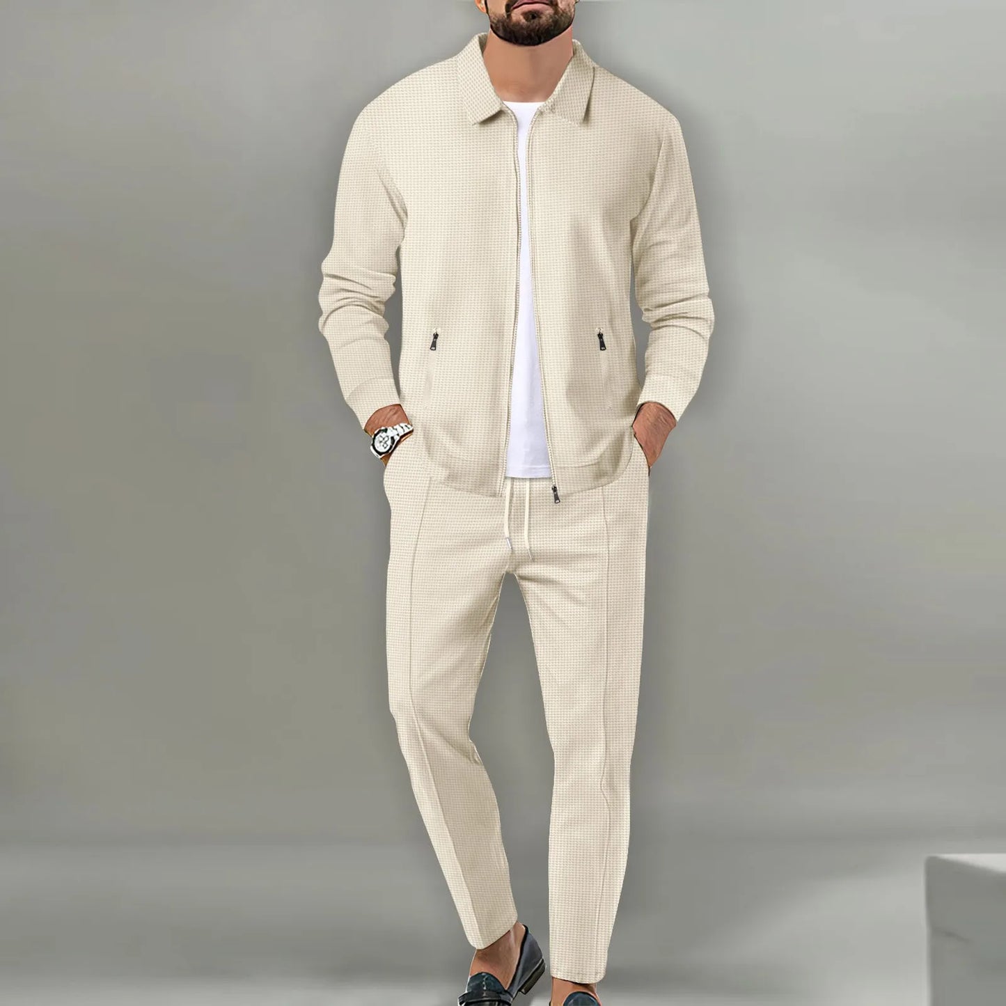 The new 2025 spring and autumn sports men's youth popular solid color jacket jacket trousers two leisure sports suit
