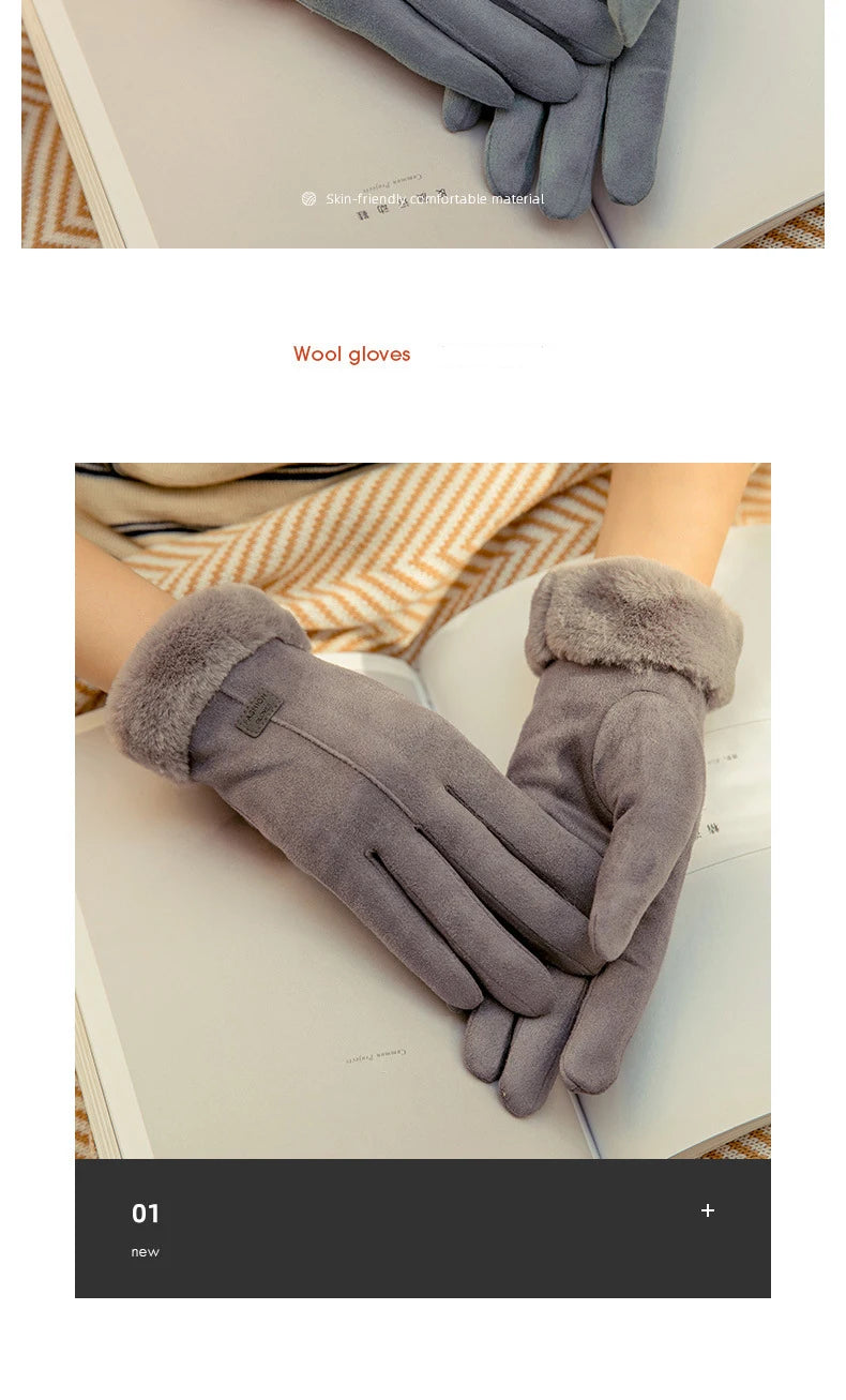 New Fashion Gloves Autumn Winter Cute Furry Warm Mitts Full Finger Mittens Women Outdoor Sport Female Gloves Screen