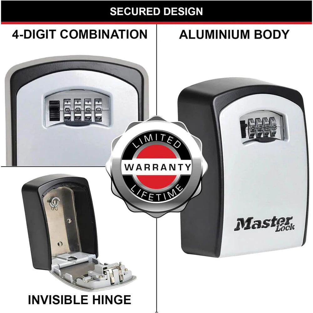 Master Lock Key Storage Box Stainless Steel Wall Mount Outdoor Lock Box for House Keys Key Safe with Combination Lock Large