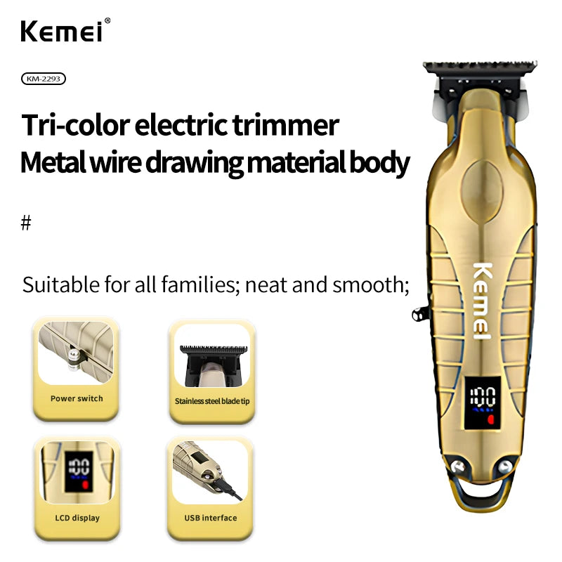Kemei 2293 Electric Hair Clippers Men Professional Barber Hair Cutting Machine Wireless Carving Clipper Alloy Body Hair Trimmer
