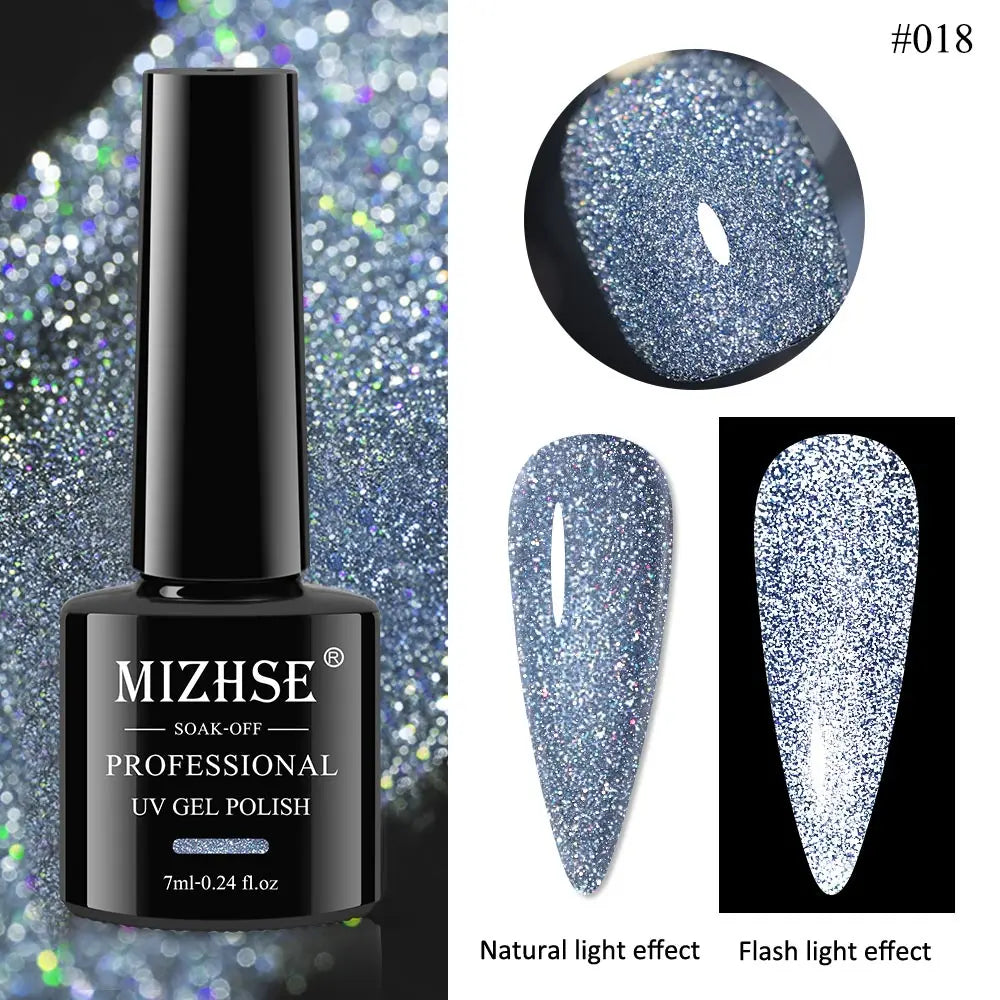 MIZHSE 7ML Reflective Top Coat Gel Nail Polish Shiny Glitter Vernis Semi Permanent Varnish Nail Gel Polish for Manicure Nail Art