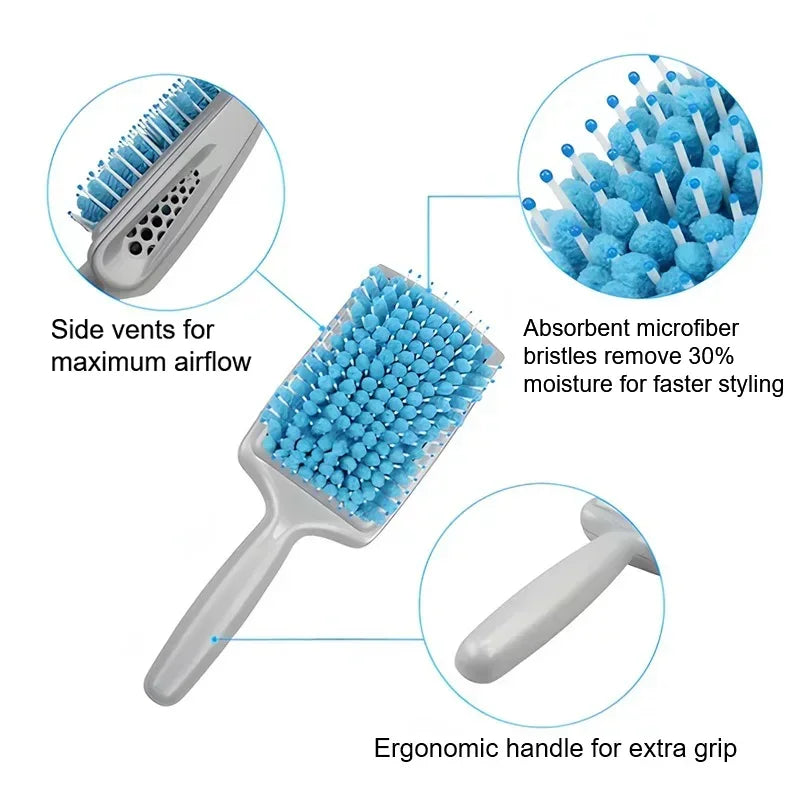 Professional Microfiber Bristles Comb with Nylon Bristles Absorbent Drying Hairbrush Scalp Care Brush Hair Styling Tool Salon