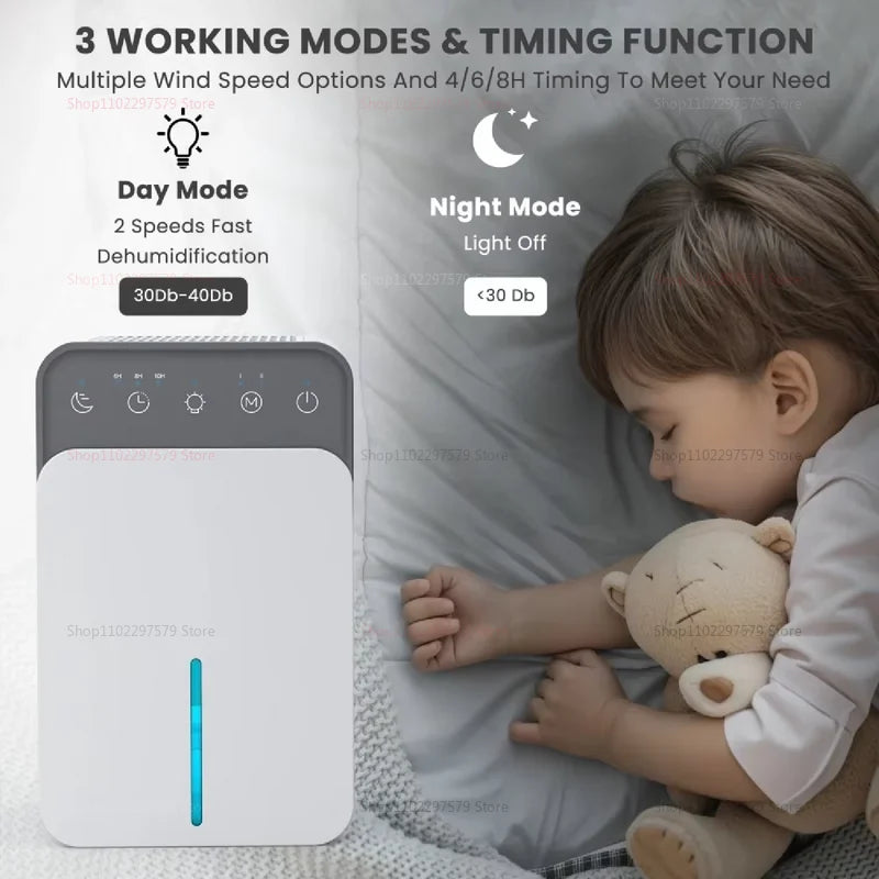 Portable Quiet Air Dehumidifier Moisture Absorber for Home Bedroom Office Kitchen EU Plug Compact Moisture Eliminator Deodorizer