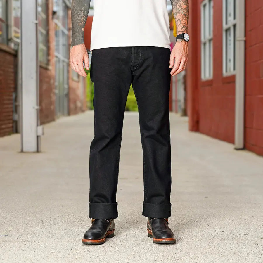 IRON HEART Indigo-Sulfide Black 634s Double Dyed 14oz Denim Jeans, One Wash