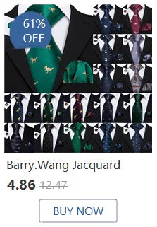 Barry.Wang Orange Brown Silk Mens Tie Hanky Cufflinks Set Gold Coffee Jacquard Designer Necktie For Male Wedding Business Party