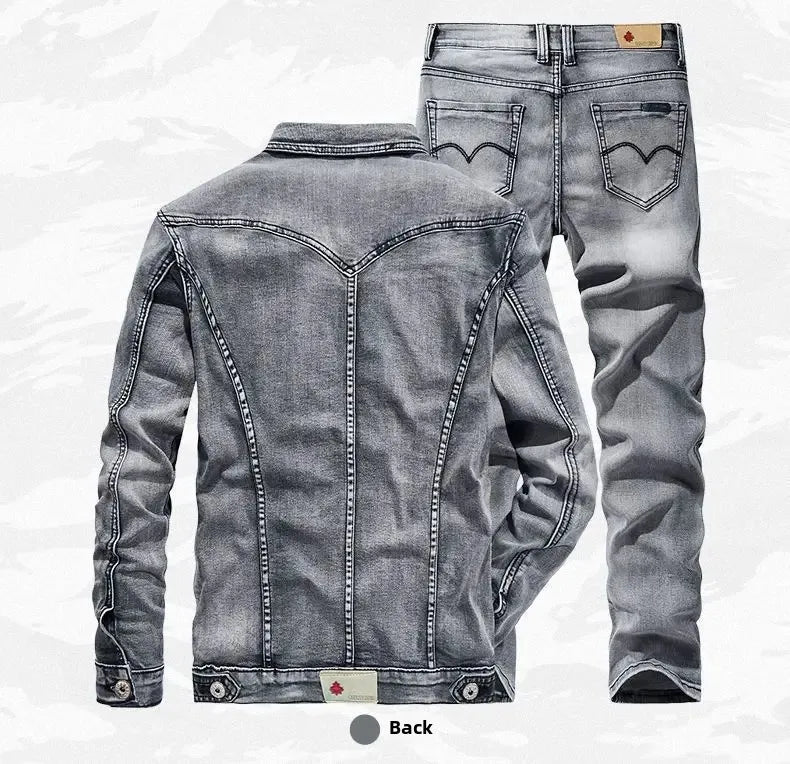 Spring Autumn Men's Denim Suit Loose Fit Plus Size Korean Trendy Two-Piece Student Versatile Outerwear Casual Jacket