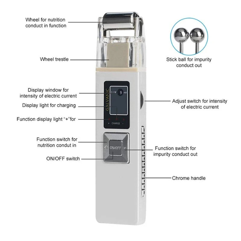 Wireless Galvanic Microcurrent Skin Firming Machine Face Skin Cleaner Skin Tightening Tools Facial Lifting Device Massage Roller