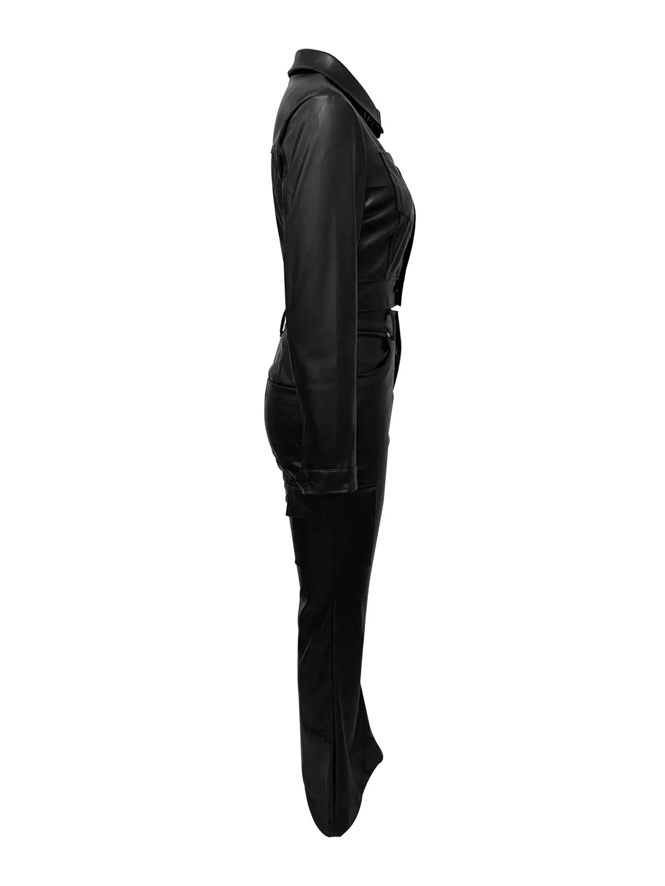 CM.YAYA Faux Leather Women's Set Single Breasted Jacket and Flare Pants Suit 2024 Fall Winter Two 2 Piece Sets Outfits Tracksuit