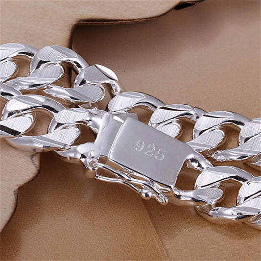 New High-end Women's Mens Fine Silver Color Bracelet Fashion Jewelry Gift Men's 10MM Square Beautiful Gem