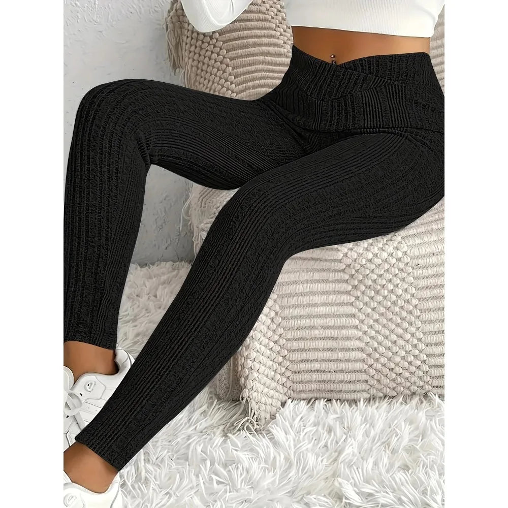 Plus Size 1XL-5XL Fashion Women's Solid Color Striped Autumn Leggings Ladies Casual Slimming Tights Bodybuilding Tights Leggings