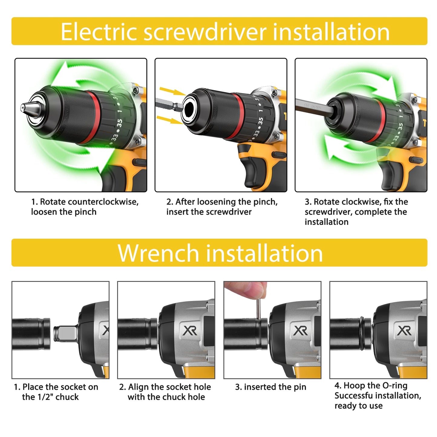 CONENTOOL 420N.m Brushless Electric Impact Wrench Screwdriver Power Tool Combination Drill Driver Set with LED Light 2pc Battery