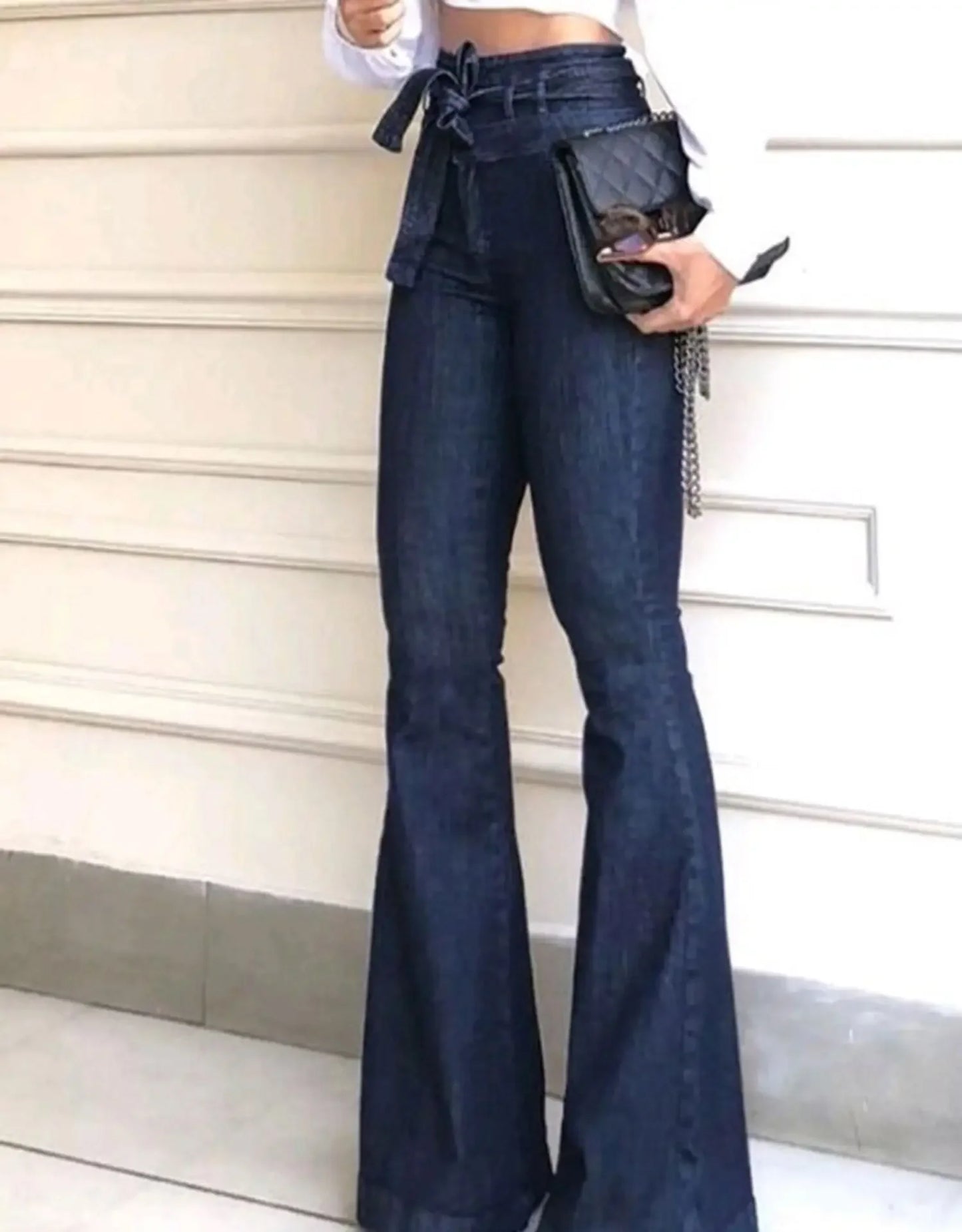 Jeans Women Denim Flare Pant Long Pants Straight Trousers Button Pocket High Waist Slim Fit Splice Casual Regular Autumn 2024