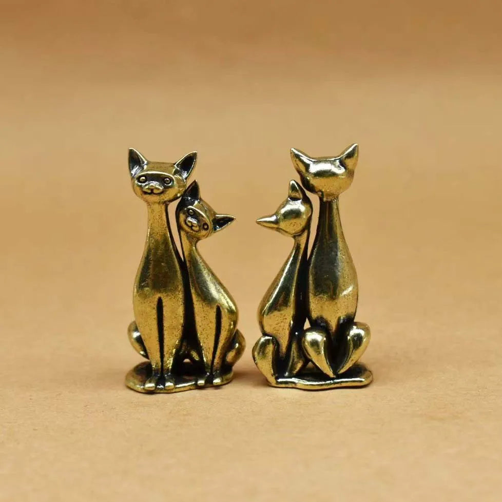 1PCS Brass Mini Double Cat Sculpture Ornament Crafts Anime Cat Ornament Home Desktop Living Room Office Small Ornament Crafts