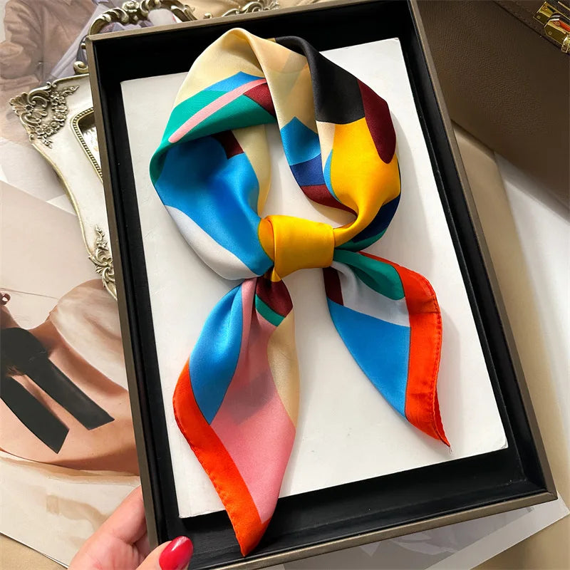 70*70cm Silk Square Scarf Women Soft Flower Print Hairband Foulard Neckerchief Hijab Tie Bag Ribbon Headband Fashion Decoration