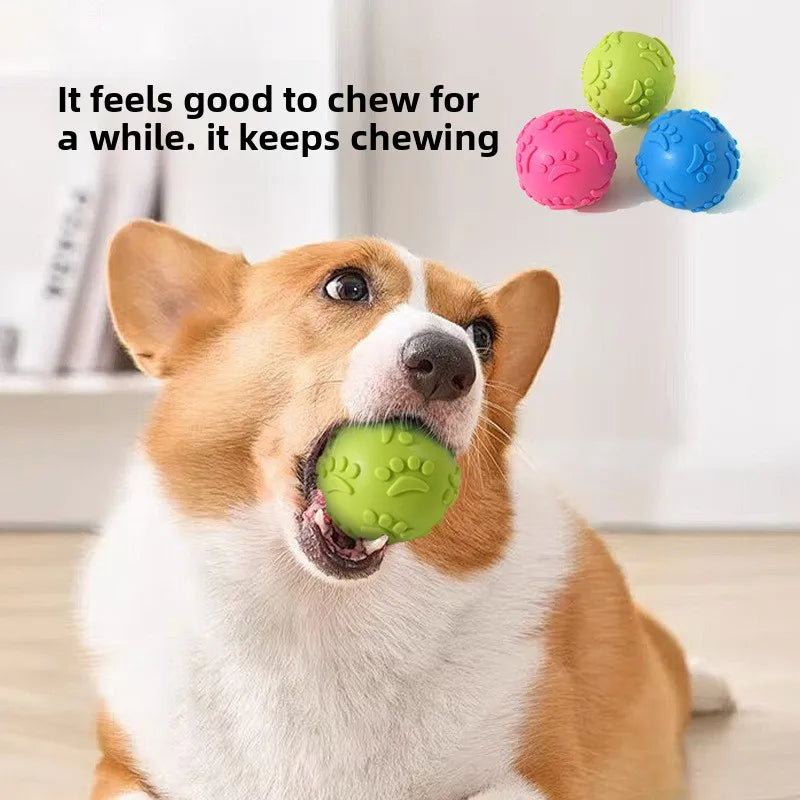 Durable Chew Resistant Squeaky Paw Print Ball Dog Toy - Pet Dental Teething Bite Proof Fetch Ball with Grippy Texture for Puppy