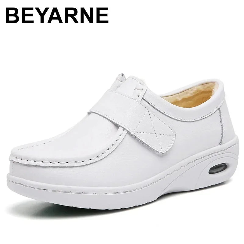 autumn and winter new fashion casual adult women's shoes Nurse shoes white flat leather fashion white  women shoes