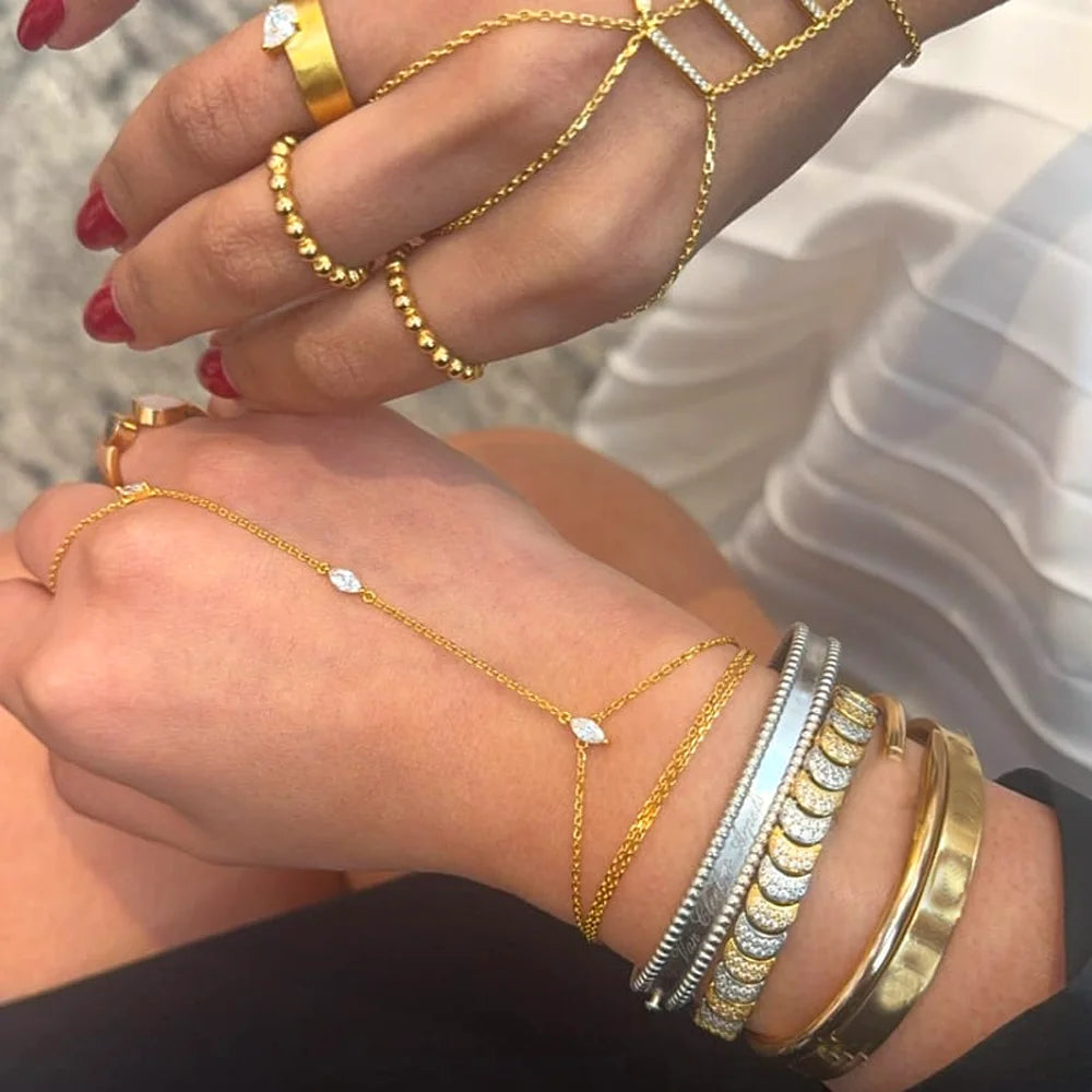New Iced Out Oval CZ Choker Bracelet Silver Color Bling Lariat Long Bar Round Stone Long Tassel Bangle Women Jewelry