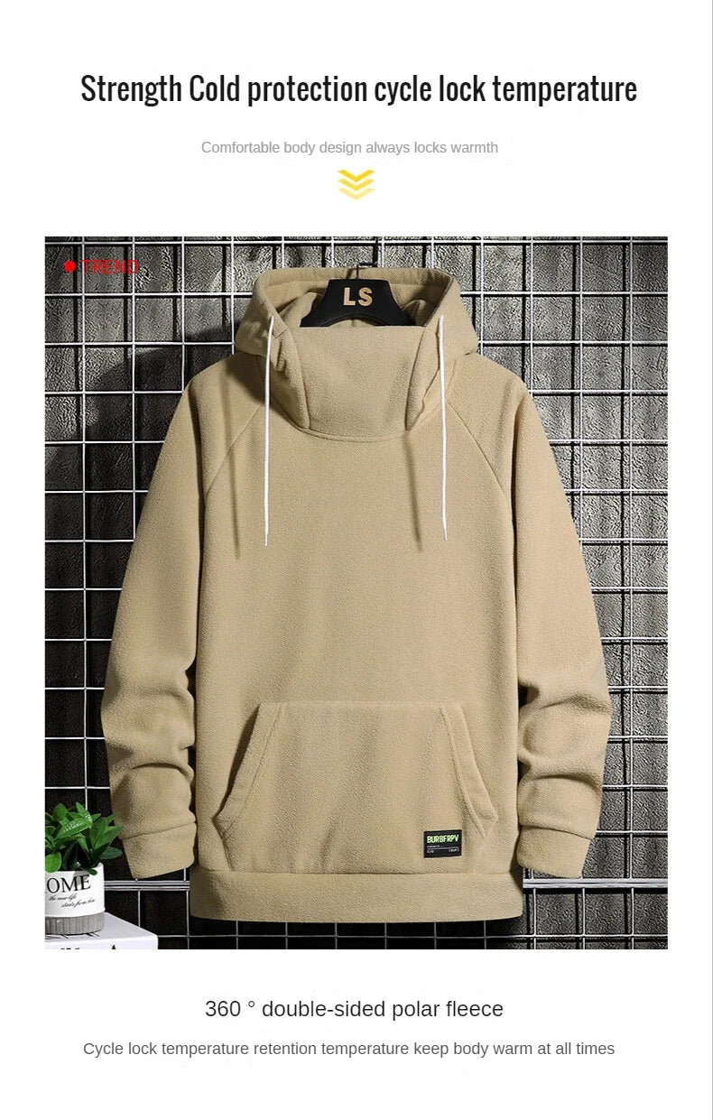 2026 Men's Thick Polar Fleece Sweatshirt Paired Couple Y2k Streetwear Autumn Winter Hood Sports Black Windproof Oversized Hoodie