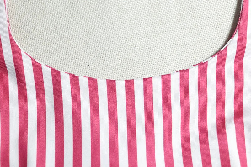 Women's Stripes Print Halterneck Sleeveless A-Line Mini Dress, Backless