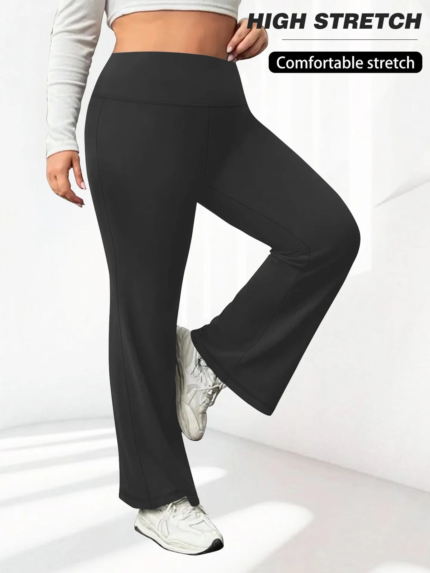 Plus Size Flared Yoga Pants High Waist Tummy Control Wide Leg Elastic Spring Autumn Slim Fitness Leggings