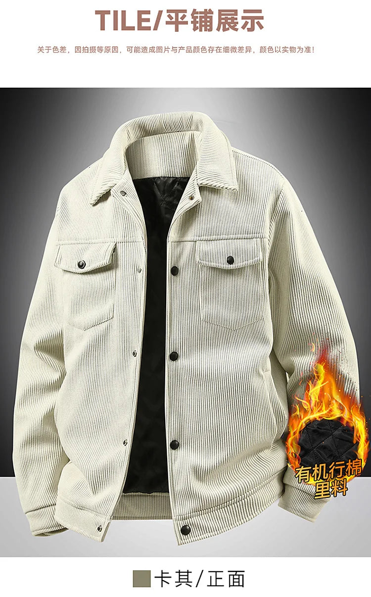 Plus Size 8XL Men Autumn Jacket Cotton Padded Corduroy Coat Male Big Large Loose Fit Business Korean Elegant Work Casual Outwear