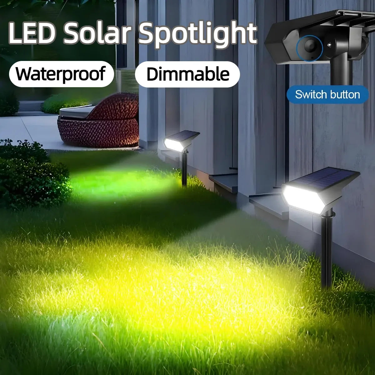 Dimmable LED Solar Spotlight With Monocrystalline Silicon Solar Panel Fast Charge For Outdoor Landscape Wall Pathway Garden Yard