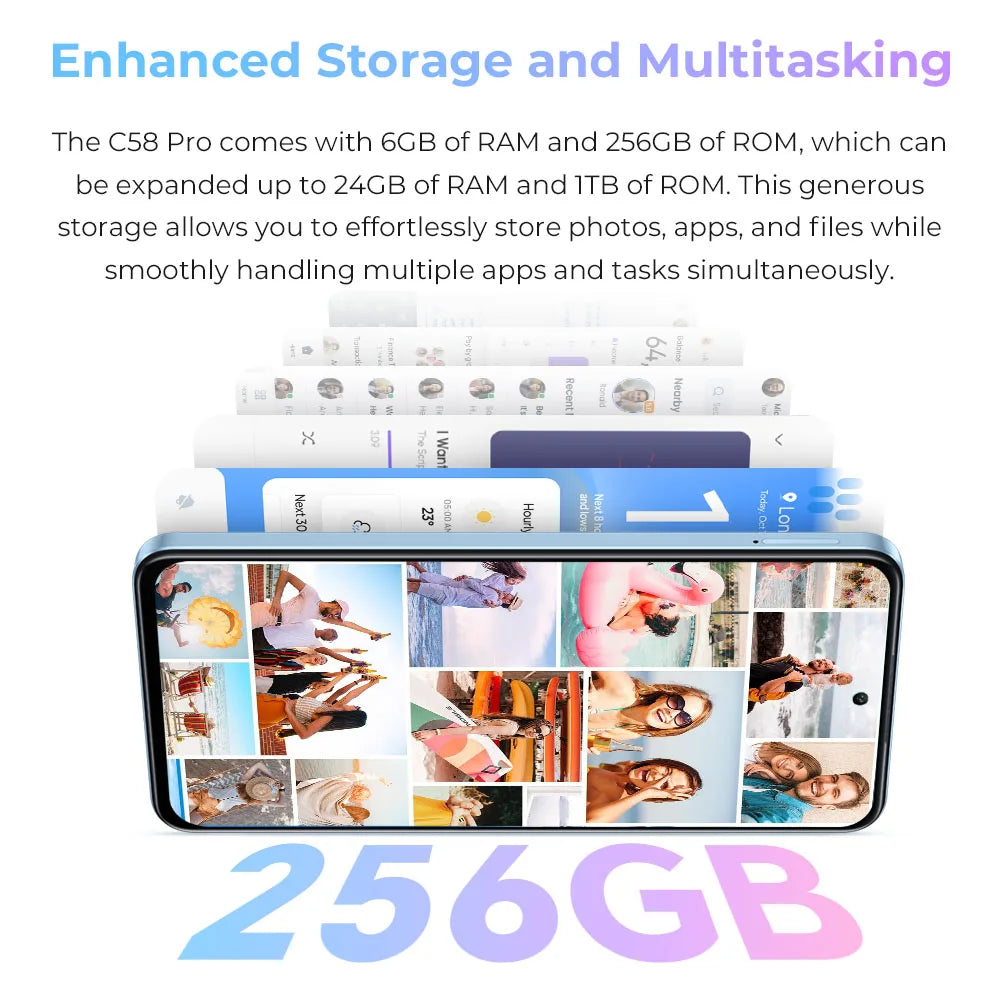 Oukitel C58 PRO smartphone 5150mAh Battery 24(6+18)GB+256GB 50MP Main Camera 6.7" HD+ Display