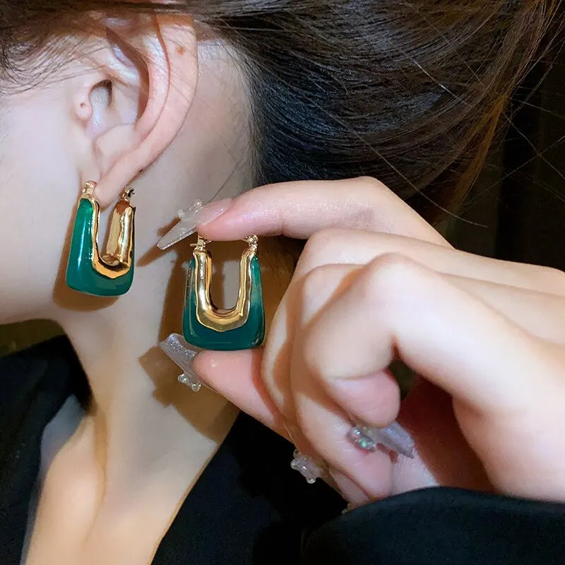 Green Pink Transparent Resin Earrings For Women Girls Geometric Irregular Stud Earrings 2023 New Trendy Ear Jewelry for Party B