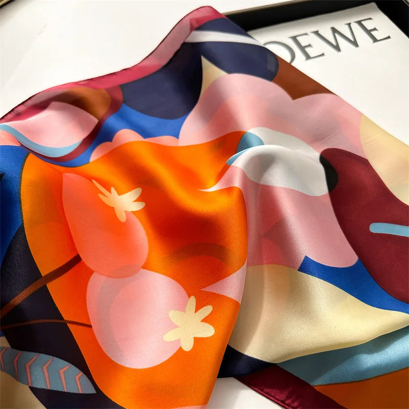 70*70cm Silk Square Scarf Women Soft Flower Print Hairband Foulard Neckerchief Hijab Tie Bag Ribbon Headband Fashion Decoration