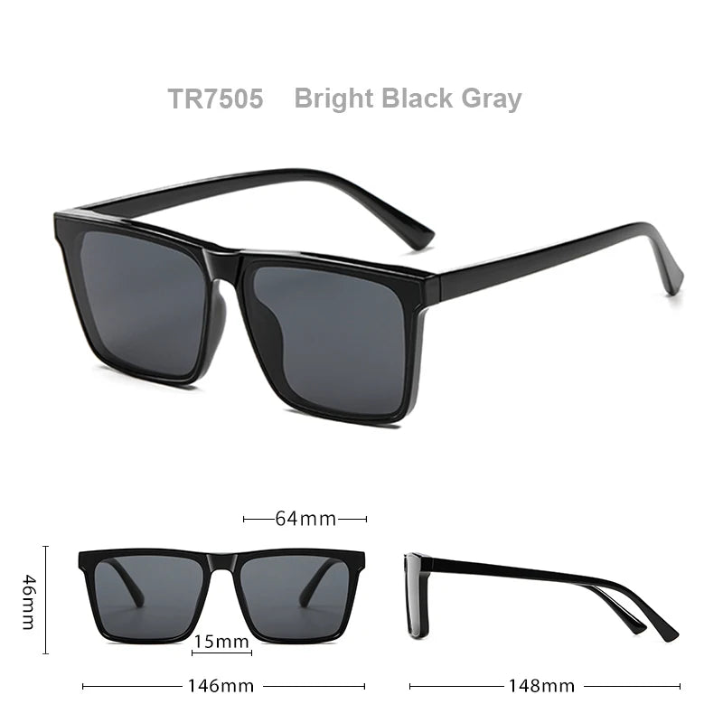 Men Sunglasses UV400 Polarized Sun Glasses Women TR90 Sunscreen Big Square Eyeglasses Frame Driving Goggles Fishing Eyewear