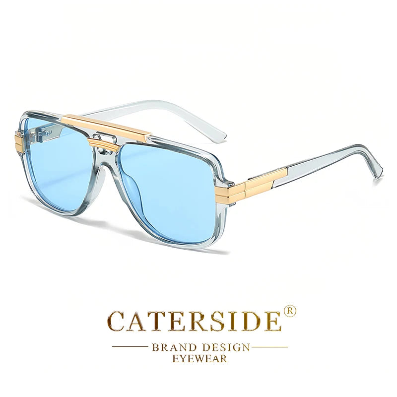 CATERSIDE Retro Square Big Frame Sunglasses Men Flat Top Double Bridge Pilot Punk Sun Glasses Women's Party Travel Eyewear UV400