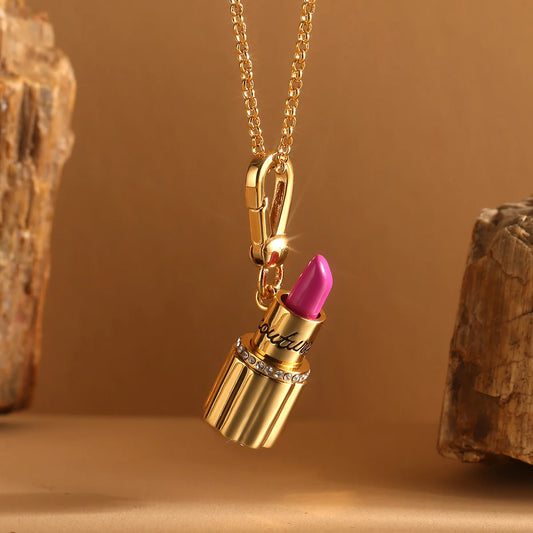 Fashion Luxury Golden Lipstick Tube Pendant Necklace for Women Keychain Pendant Sweet Niche Party Jewelry Halloween Gifts