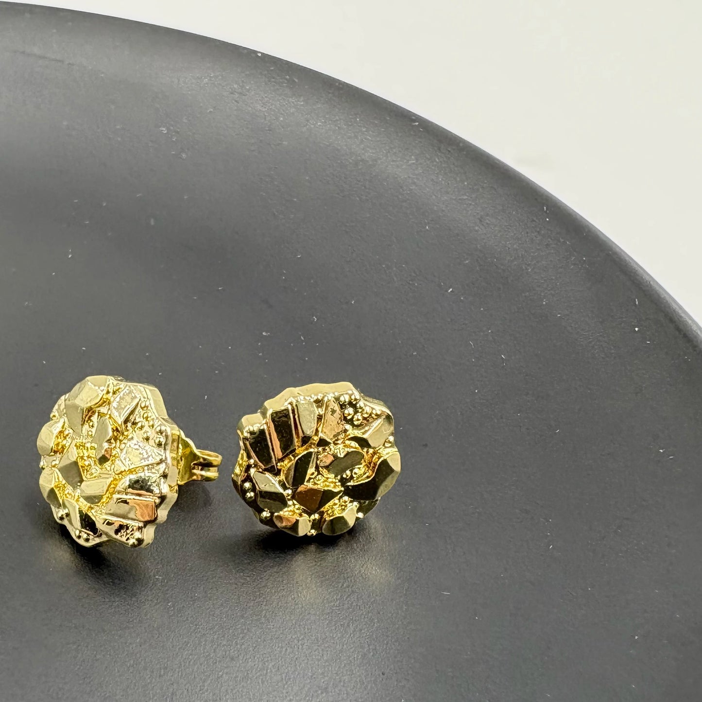 14k Gold Plated 12mm round Stud Earrings for Men And Women Fashion Jewelry Irregular Geometric Shape Gold Nugget Earrings