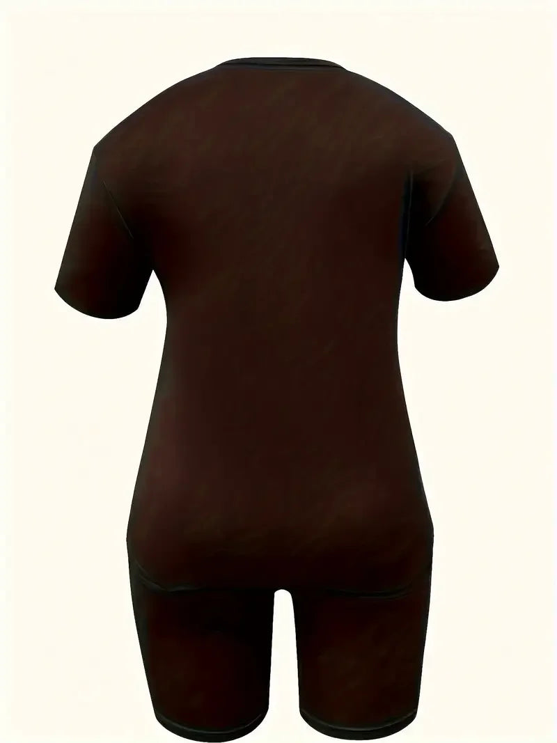 Plus size women's tops T-shirt and sports shorts suit, summer casual sports suit