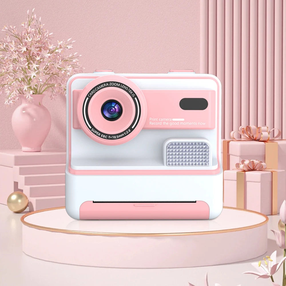 Kids Instant Print Camera 1080P 48MP 2.4 Inch Screen 16X Zoom Children Camera Thermal Printer Portable Travel Selfie Camera Toy