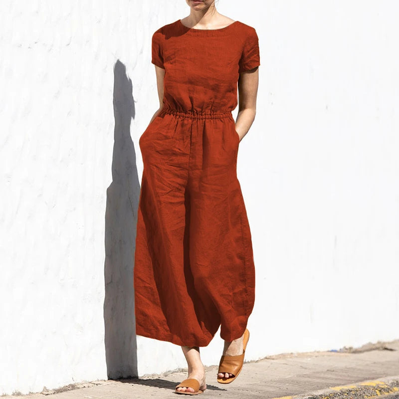 New Summer plus Size  Color High Waist Svel Long Pants Women's Faion Casual Loose Sle One-Piece Suit