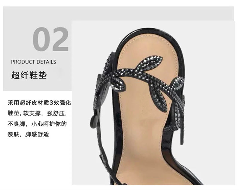 European American Pointed-Toed Rhinestone Leaves Thin Heel Sandals 2025 Spring And Autumn New Style Fashionable Elegant Party