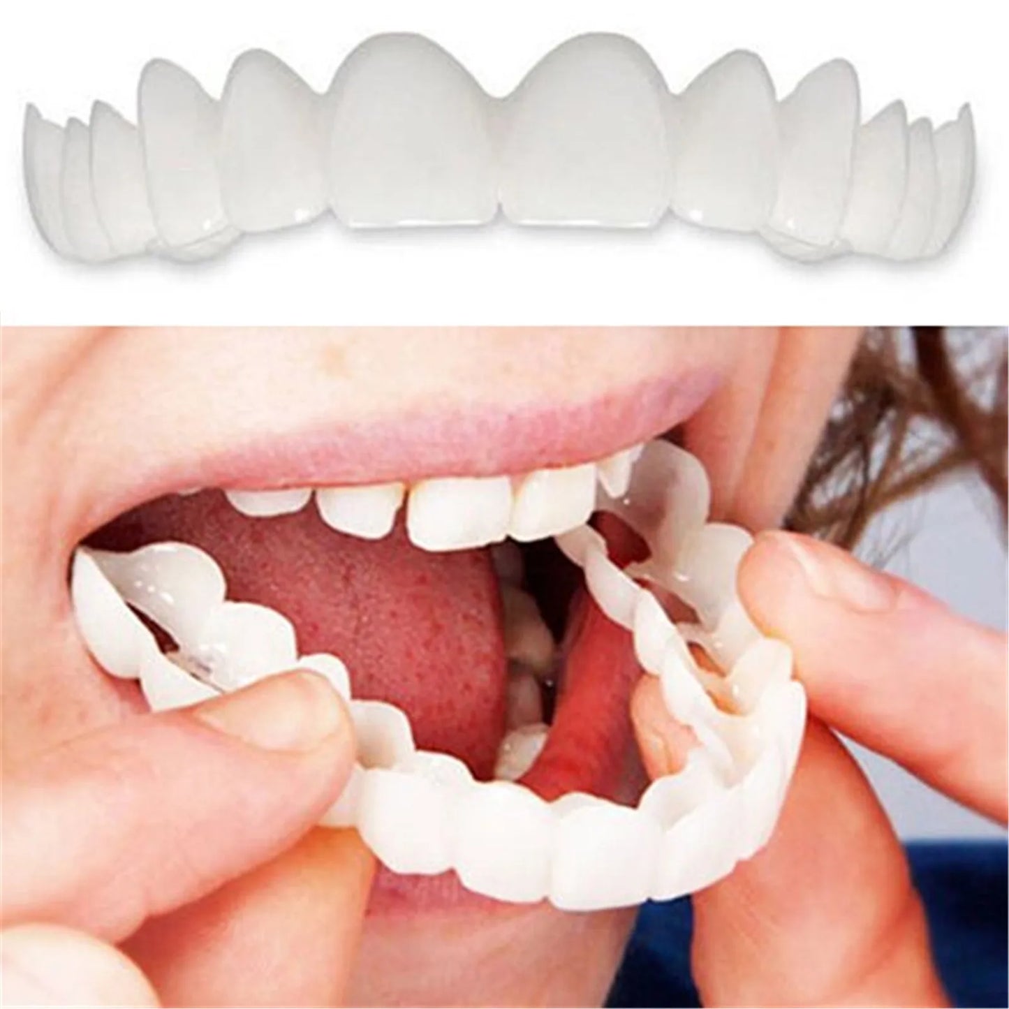 Upper Lower Temporary Comfort Fit Fake Teeth Cosmetic Denture Smile Veneers False Teeth Brace Cover With Gutta Percha Glue