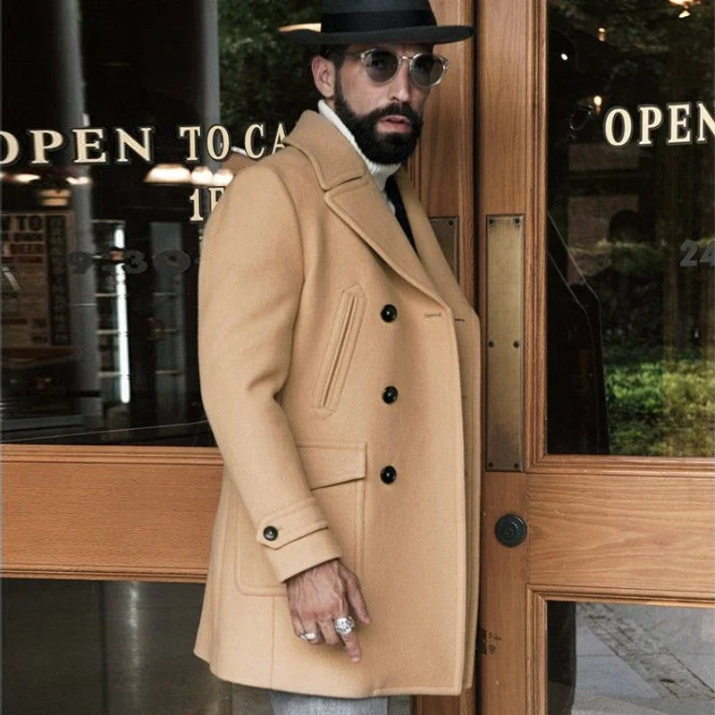 2025 Spring Vintage Woolen Trench Mid Coats Men New Casual Button-up Lapel Woolen Jacket for Mens Office Outdoor Woolen Outfits