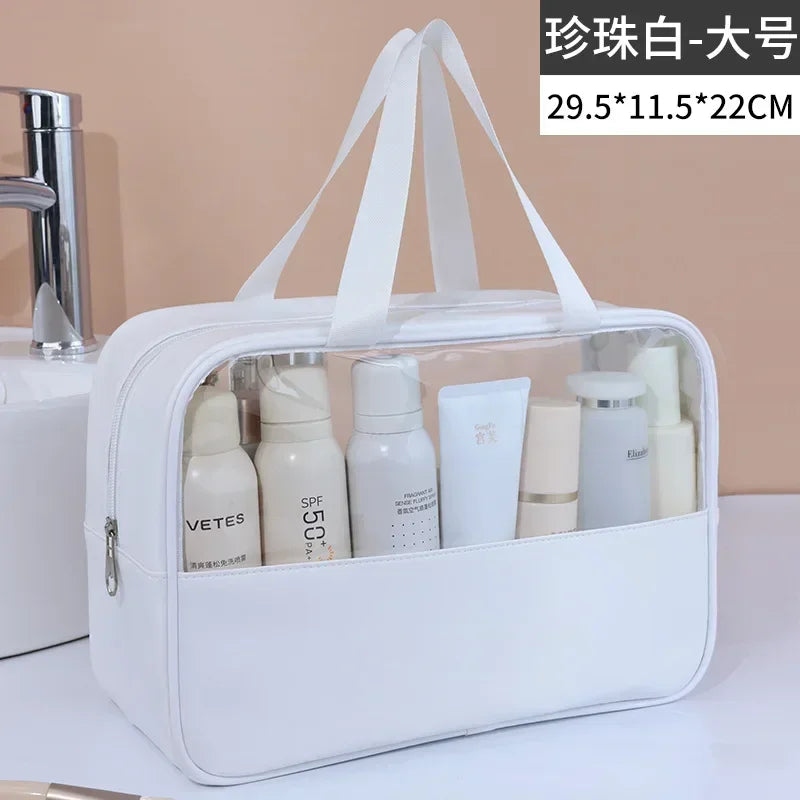 Women's Clear Makeup Bag Portable Travel Cosmetic Bag Large Capacity Bath Bag Multifunctional Waterproof Storage Compartment