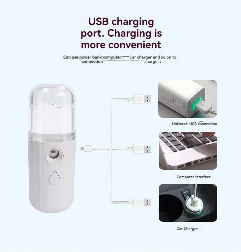 Handheld  mini spray face Steam meter  Nano spray water refill meter charging Portable eye moistening face humidifier household