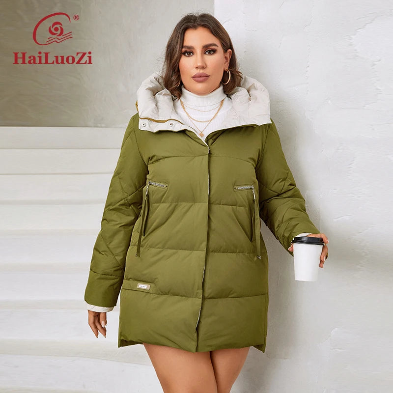 HaiLuoZi 2023 New Plus Size Women Winter Jacket XL-6XL Thick Female Outwear Slant Pockets High-quality Quilted Women's Coat 1115