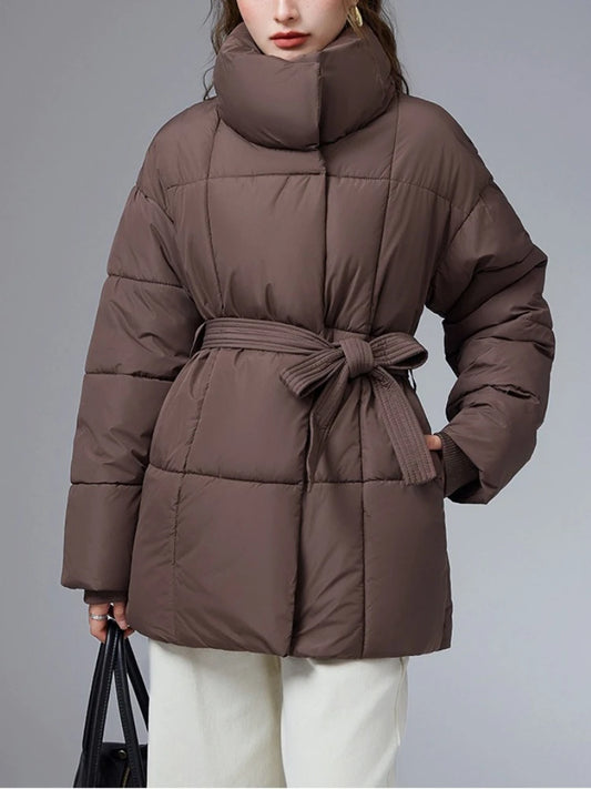 Women Winter New Cotton-padded Clothes Stand-up Collar Belt Thin Loose Versatile Jacket Fashion Version Cotton-padded Clothes