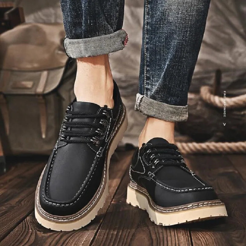 Men's Work Shoes Luxury Brand Leather Outdoor Casual Shoes for Men Dress Shoes High Quality Comfy Thick Bottom Shoes D2A54