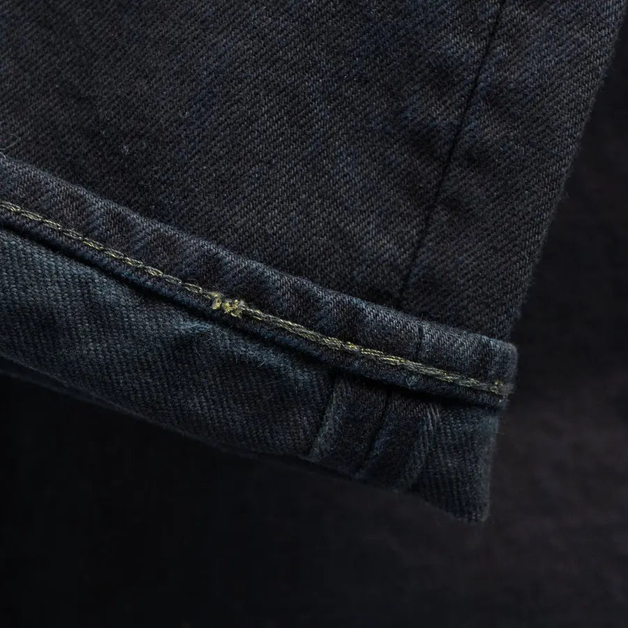 IRON HEART Indigo-Sulfide Black 634s Double Dyed 14oz Denim Jeans, One Wash