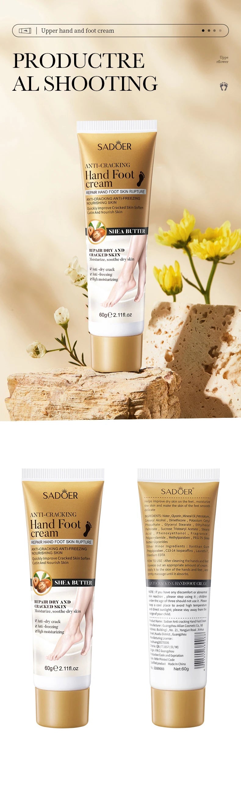 3pcs SADOER Anti Crack Hand Foot Cream Anti-Drying Heel Cracked Repair Feet Mask Removal Dead Skin Moisturizing Feet Care